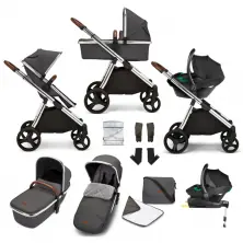 Ickle Bubba Eclipse All-in-One i-Size Travel System With Stratus Car Seat and Isofix Base - Chrome/Graphite Grey/Tan