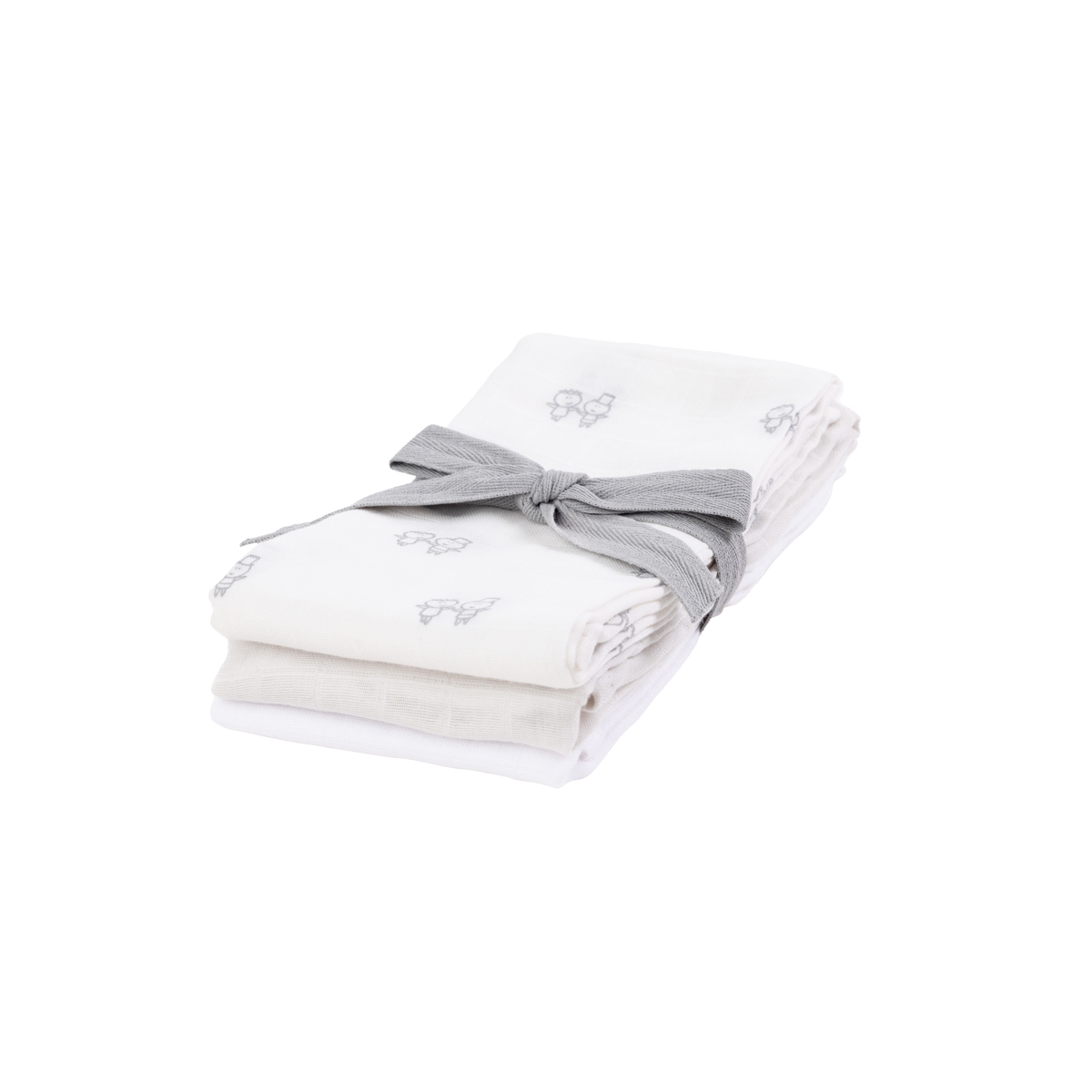 Kiki & Sebby Bamboo Pack of 3 Cotton Muslin Squares – Logo Print/Grey/White