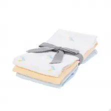 Kiki & Sebby Bamboo Pack of 3 Cotton Muslin Squares – Puffin/Yellow/Blue