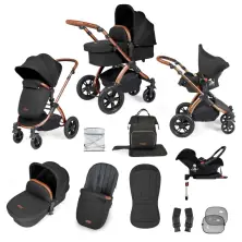Ickle Bubba Stomp Luxe Bronze Frame Travel System with Galaxy Carseat & Isofix Base - Bronze/Midnight/Tan