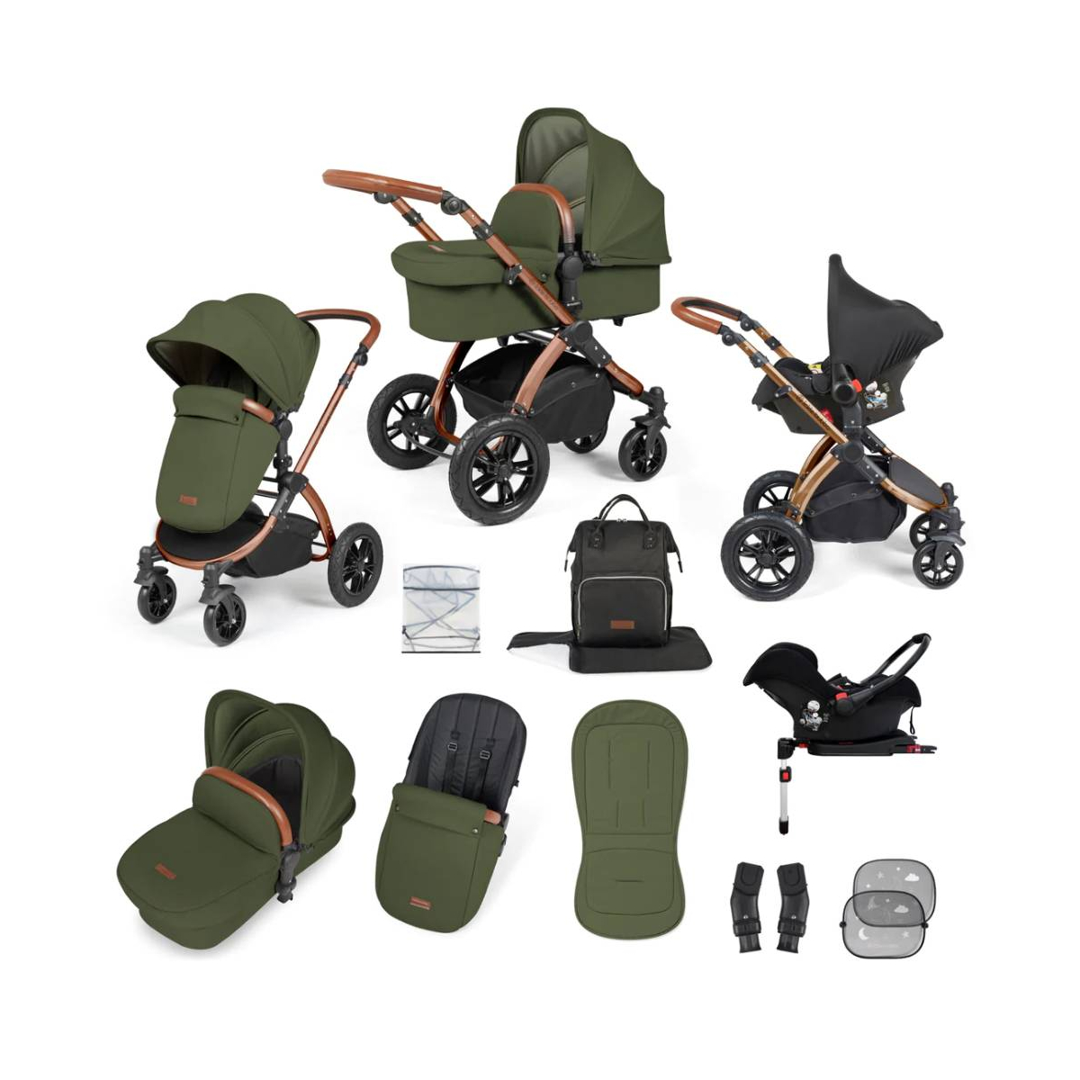 Ickle Bubba Stomp Luxe Bronze Frame Travel System with Galaxy Carseat & Isofix Base