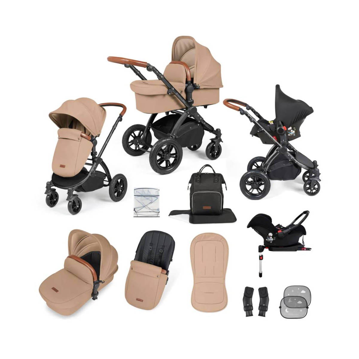 Ickle Bubba Stomp Luxe Black Frame Travel System with Galaxy Carseat & Isofix Base