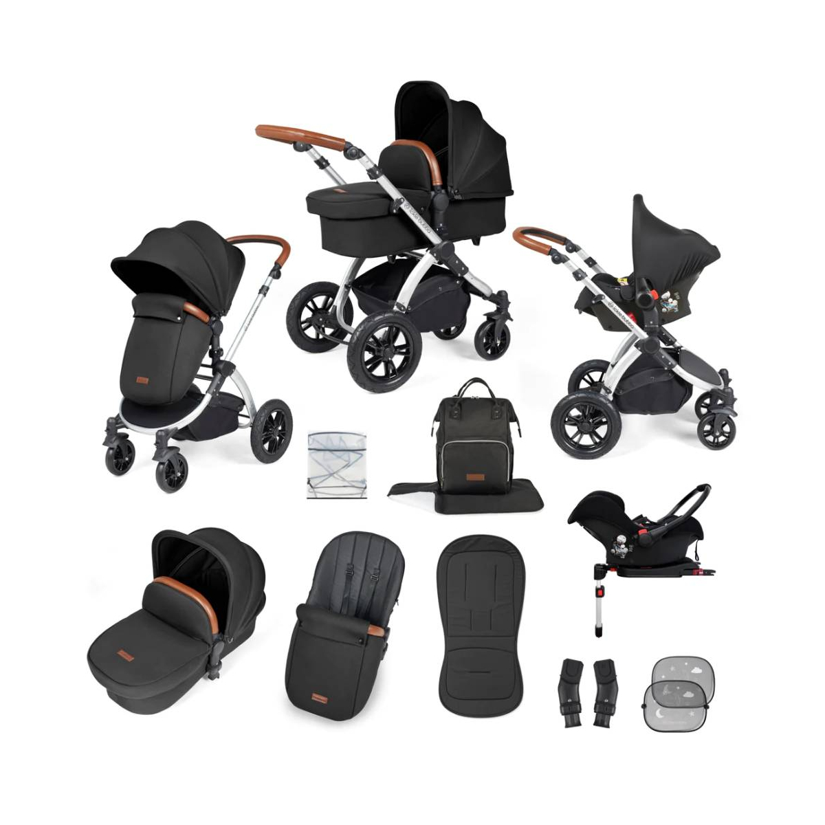 Ickle Bubba Stomp Luxe Silver Frame Travel System with Galaxy Carseat & Isofix Base