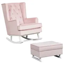 Nursery Collective Nursing Rocking Chair & Footstool Bundle - Dusty Pink/White