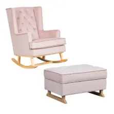 Nursery Collective Nursing Rocking Chair & Footstool Bundle - Dusty Pink/Natural