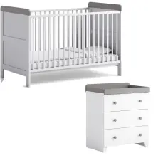 Aya Neo 2 Piece Cot Bed & Dresser Roomset - White/Grey