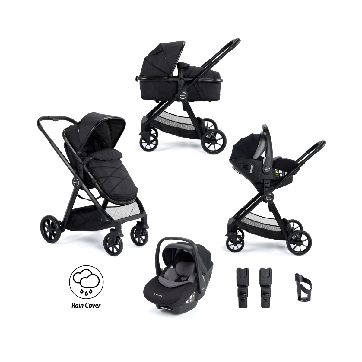 Babymore Mimi 3 in 1 Travel System Bundle with Pecan i-Size Carseat