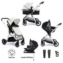 Babymore Mimi 3 in 1 Travel System Bundle with Pecan i-Size Carseat and ISOFIX Base - Silver