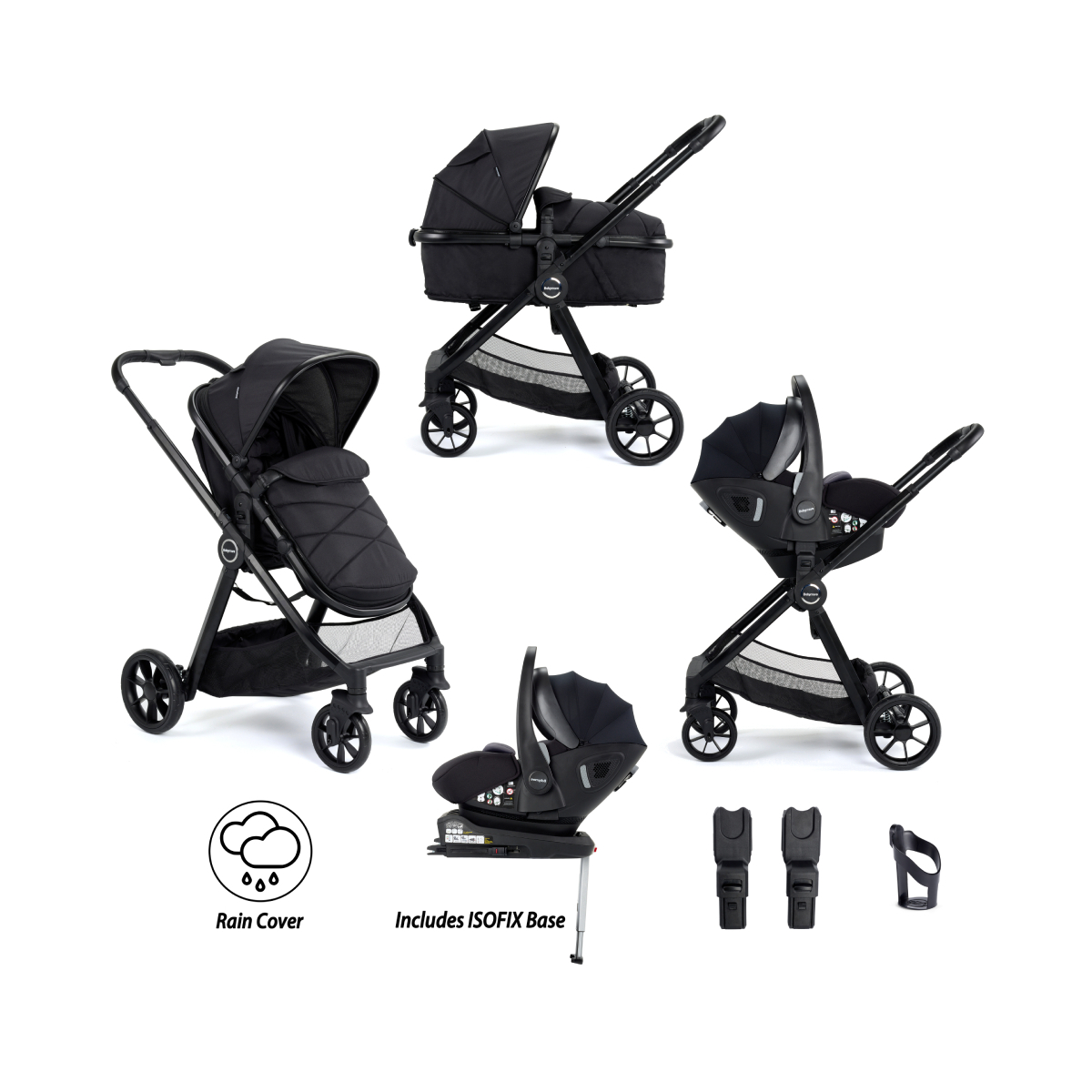 Babymore Mimi 3 in 1 Travel System Bundle with Pecan i-Size Carseat and ISOFIX Base