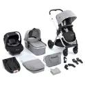 Babymore Memore V2 13 Piece Travel System Bundle with Pecan i-Size Carseat and ISOFIX Base - Silver