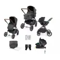 Ickle Bubba Cosmo Black Frame Travel System with Stratus i-Size Car Seat & Isofix Base - Graphite Grey
