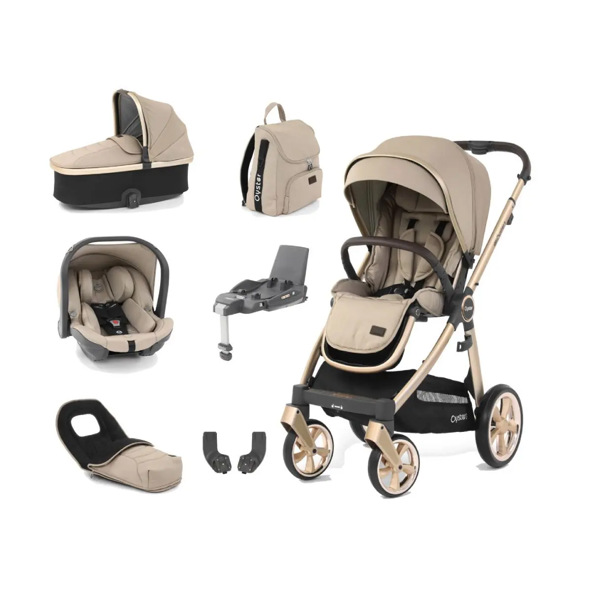 BabyStyle Oyster 3 Champagne Chassis Edition 7 Piece Luxury Travel System