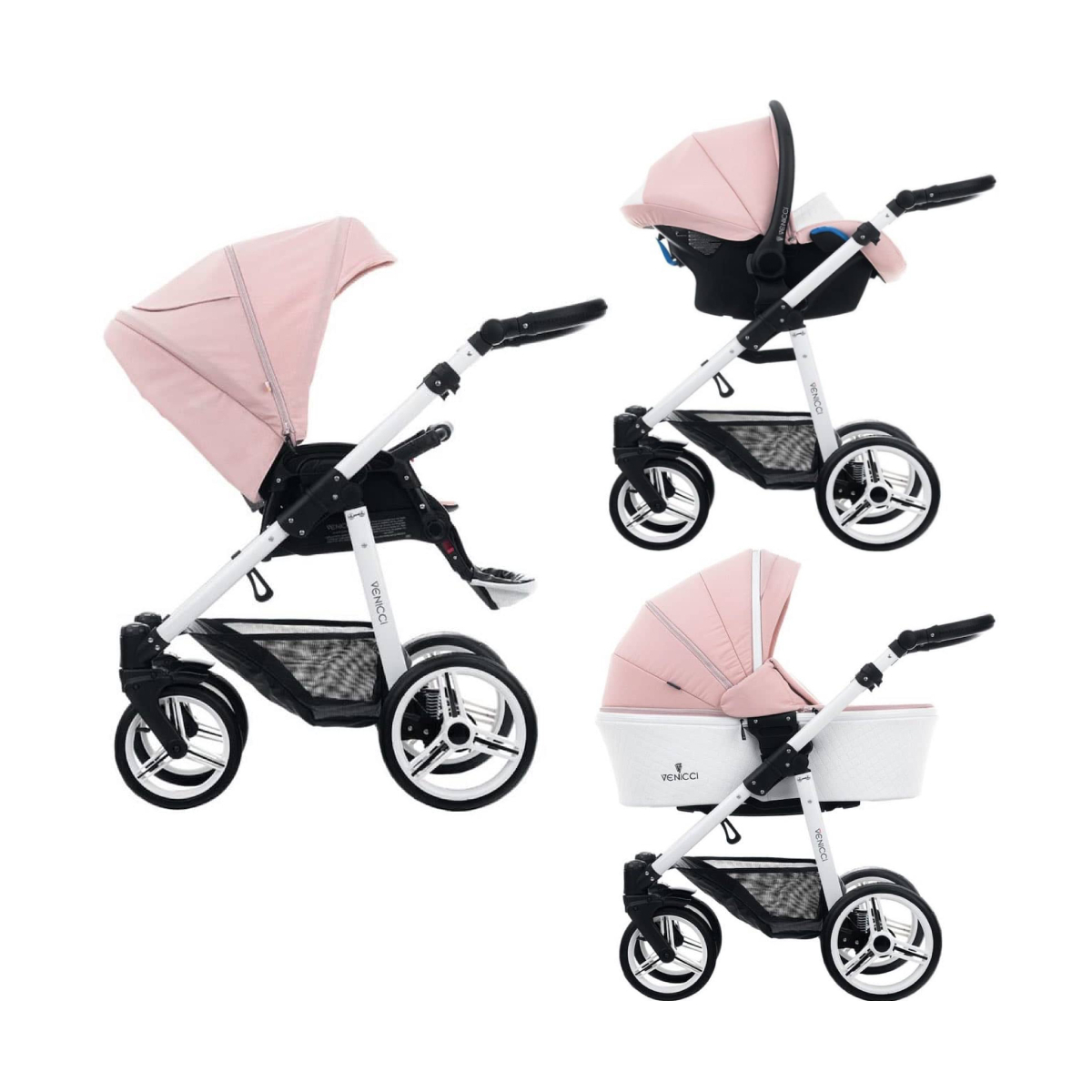Venicci Pure 2.0 with White Chassis 3in1 Travel System – Rose (CL)