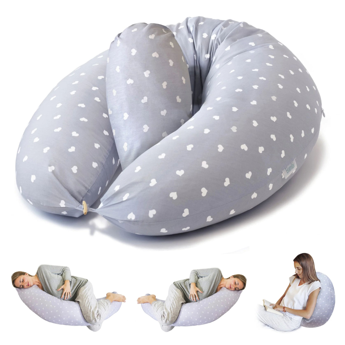 Image of Aya 4in1 Multifunctional Nursing Pregnancy Pillow – Grey Hearts