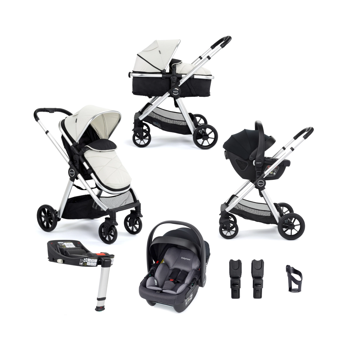 Babymore Mimi 3 in 1 Travel System Bundle with Coco i-Size Car Seat with Isofix Base