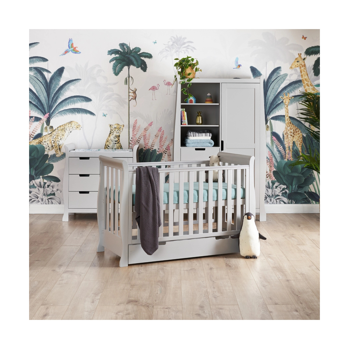 Image of Obaby Stamford Mini Sleigh 3 Piece Furniture Roomset-Warm Grey
