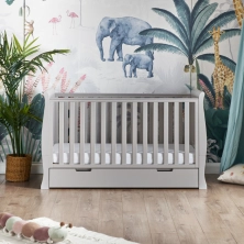 Obaby Stamford Classic Sleigh Cot Bed Including Underbed Drawer-Warm Grey
