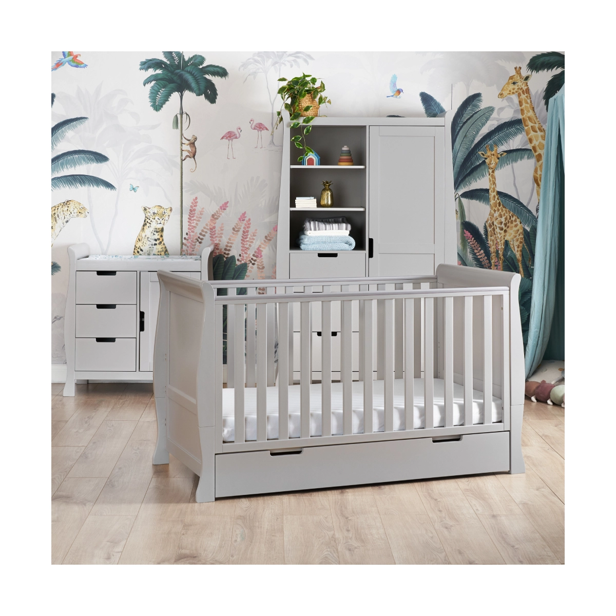 Image of Obaby Stamford Classic Sleigh 3 Piece Furniture Roomset-Warm Grey