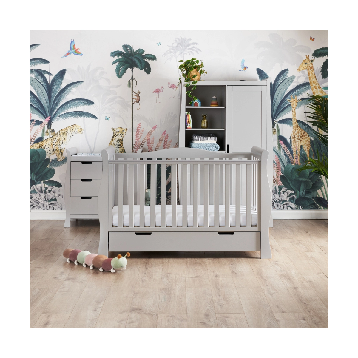 Image of Obaby Stamford Luxe Sleigh 3 Piece Furniture Room Set - Warm Grey