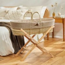 The Little Green Sheep Natural Knitted Moses Basket and Stand Bundle-Truffle