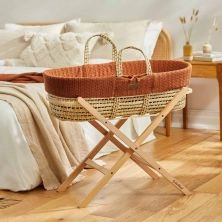 The Little Green Sheep Natural Knitted Moses Basket and Stand Bundle-Terracotta