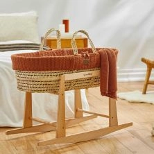 The Little Green Sheep Organic Knitted Moses Basket & Rocking Stand Bundle-Terracotta