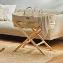 The Little Green Sheep Natural Quilted Moses Basket & Stand Bundle-Truffle Rice