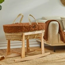 The Little Green Sheep Natural Quilted Moses Basket & Stand Bundle-Terracotta Rice