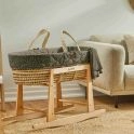 The Little Green Sheep Natural Quilted Moses Basket & Rocking Stand Bundle-Juniper Rice