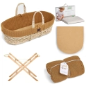 The Little Green Sheep Natural Knitted 6pc Moses Basket Bundle-Honey