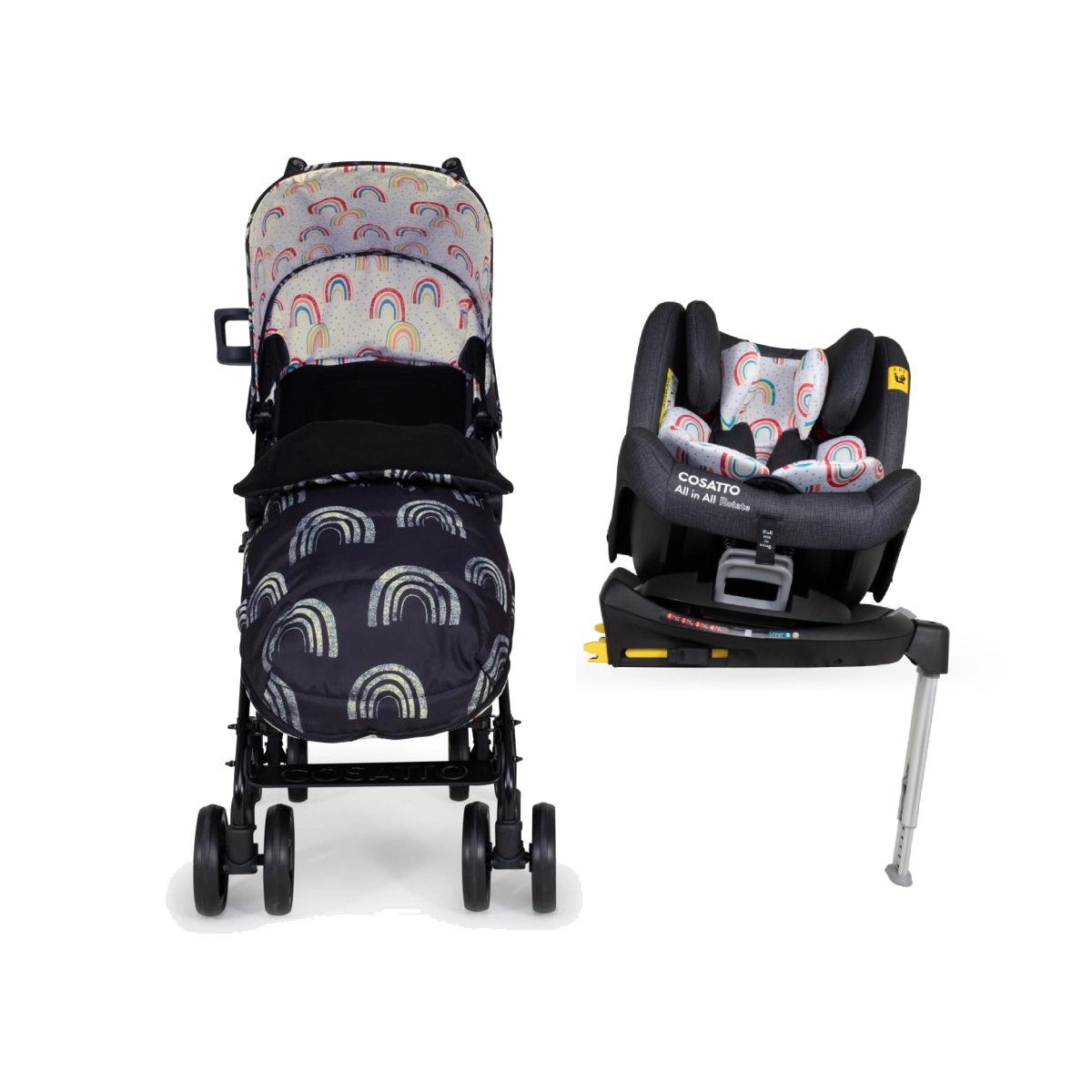 Image of Cosatto Supa 3 Stroller & All in All Rotate Car Seat Bundle - Night Rainbow (Exclusive to Kiddies Kingdom)
