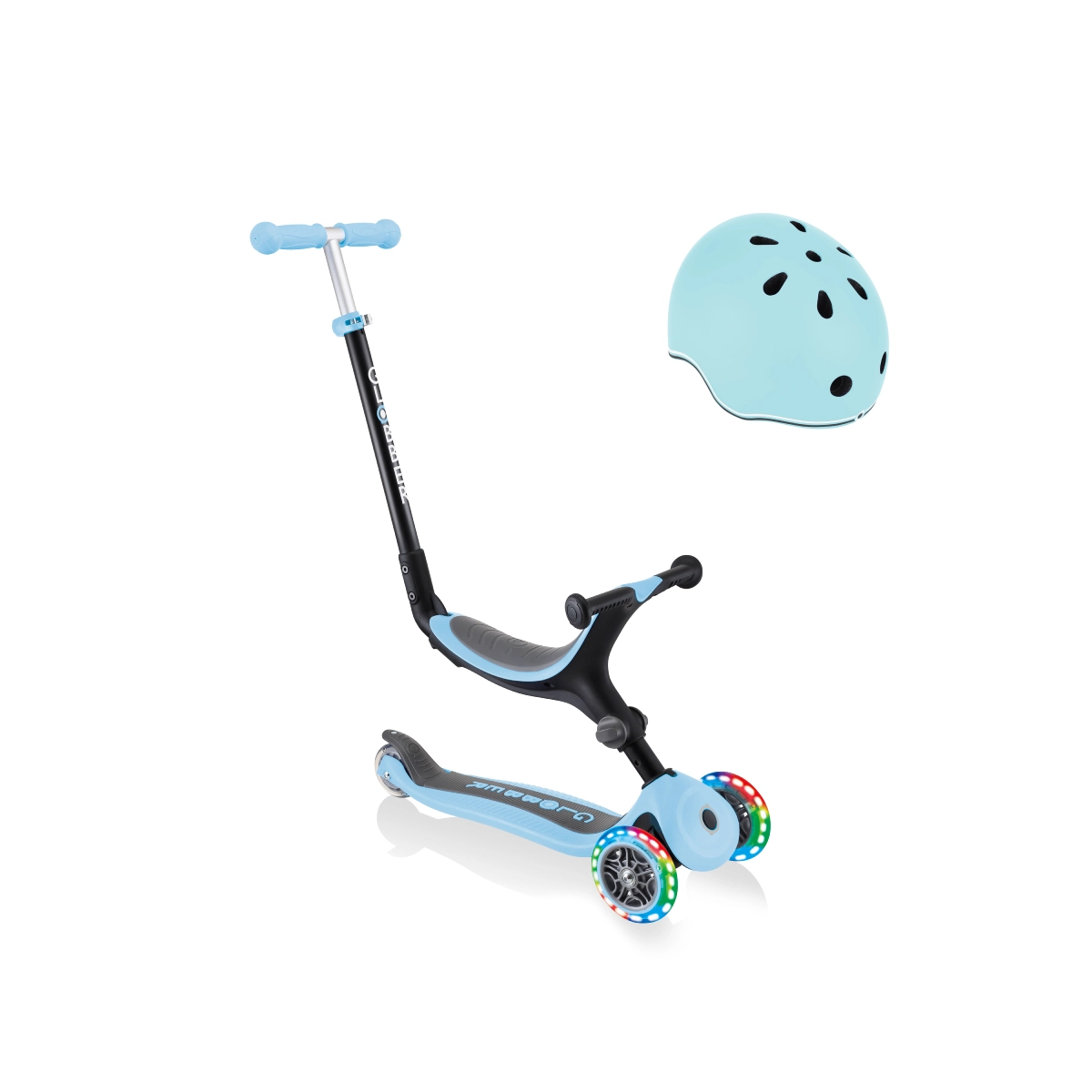 Image of Globber Go Up Foldable Lights Scooter with Go Up Helmet Lights XXS/XS (45-51cm) - Pastel Blue