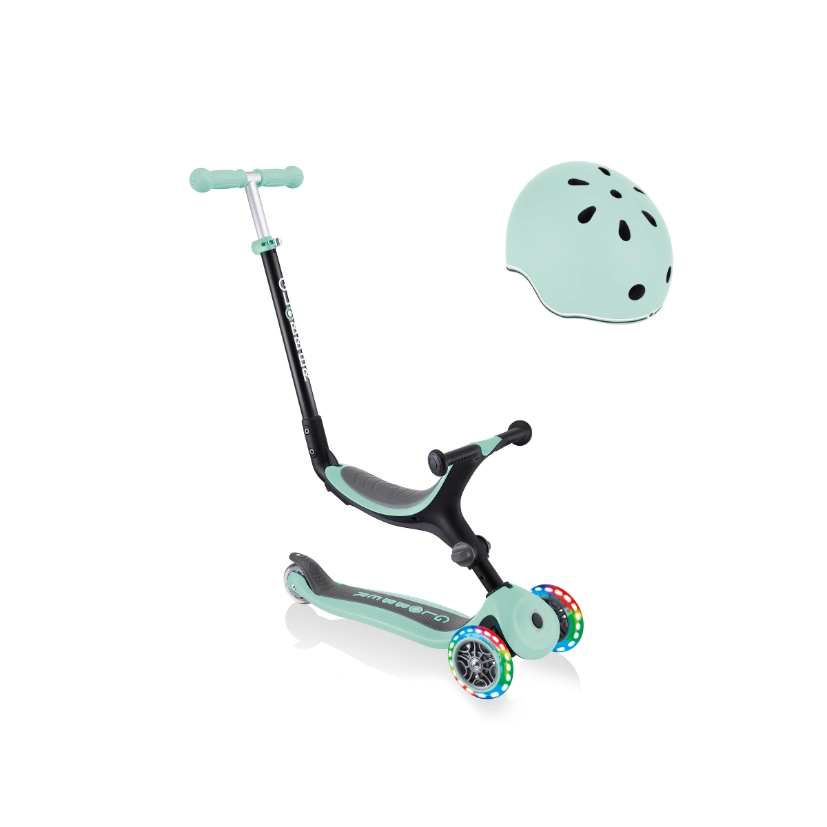 Image of Globber Go Up Foldable Lights Scooter with Go Up Helmet Lights XXS/XS (45-51cm) - Mint