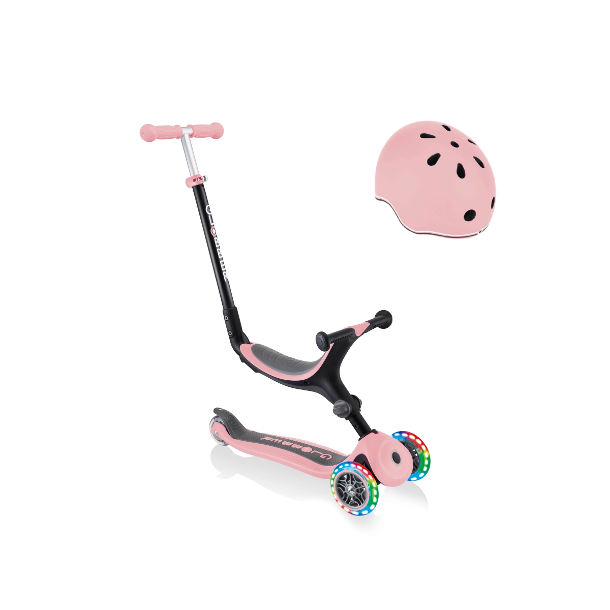Image of Globber Go Up Foldable Lights Scooter with Go Up Helmet Lights XXS/XS (45-51cm) - Pastel Pink