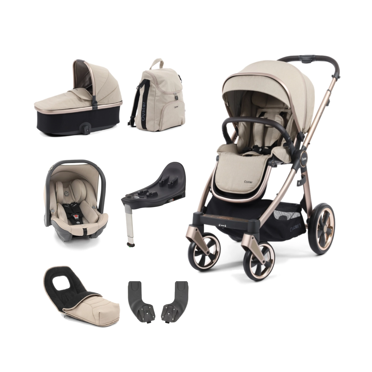 BabyStyle Oyster 3 Champagne Chassis 7 Piece Luxury Travel System