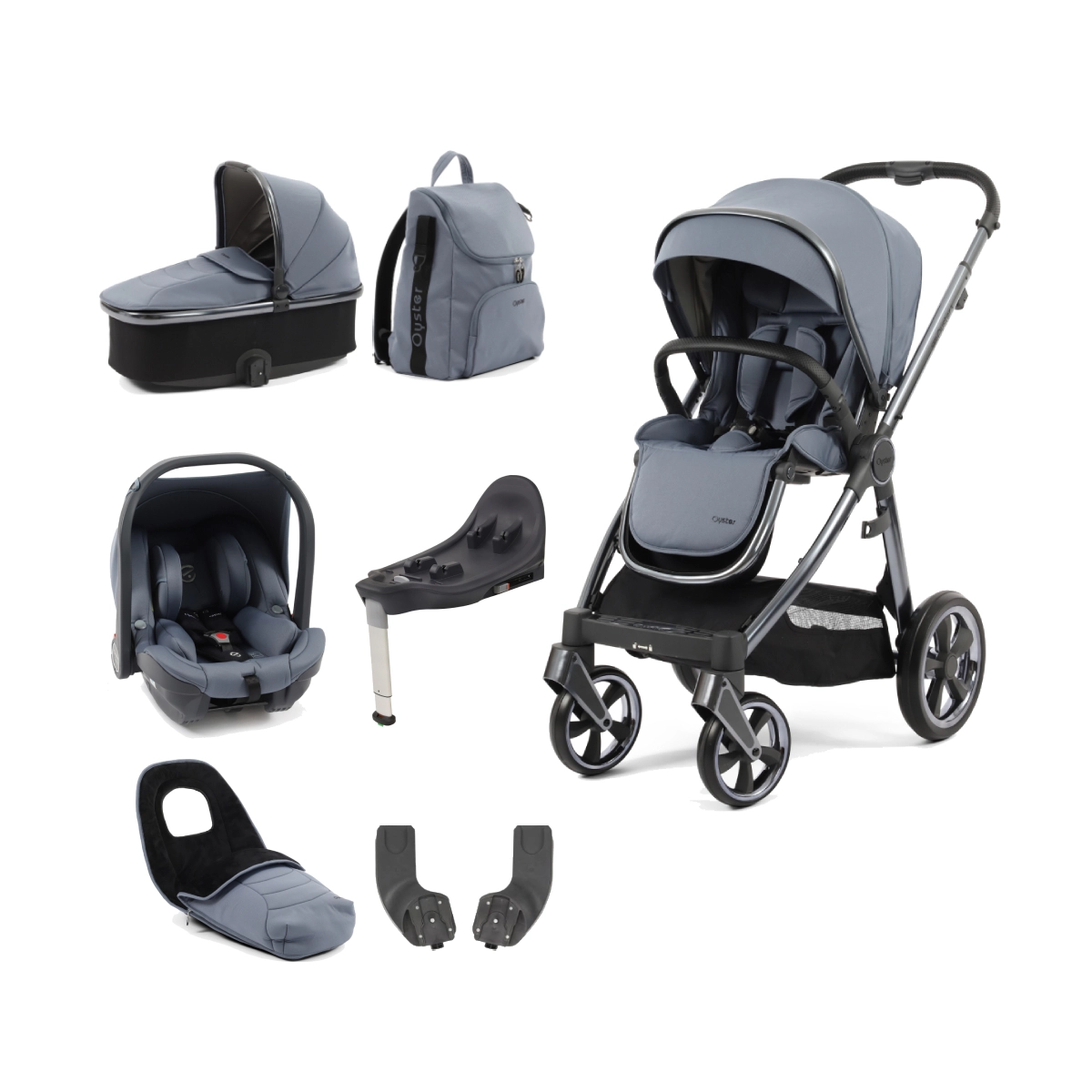 BabyStyle Oyster 3 Gun Metal Chassis 7 Piece Luxury Travel System