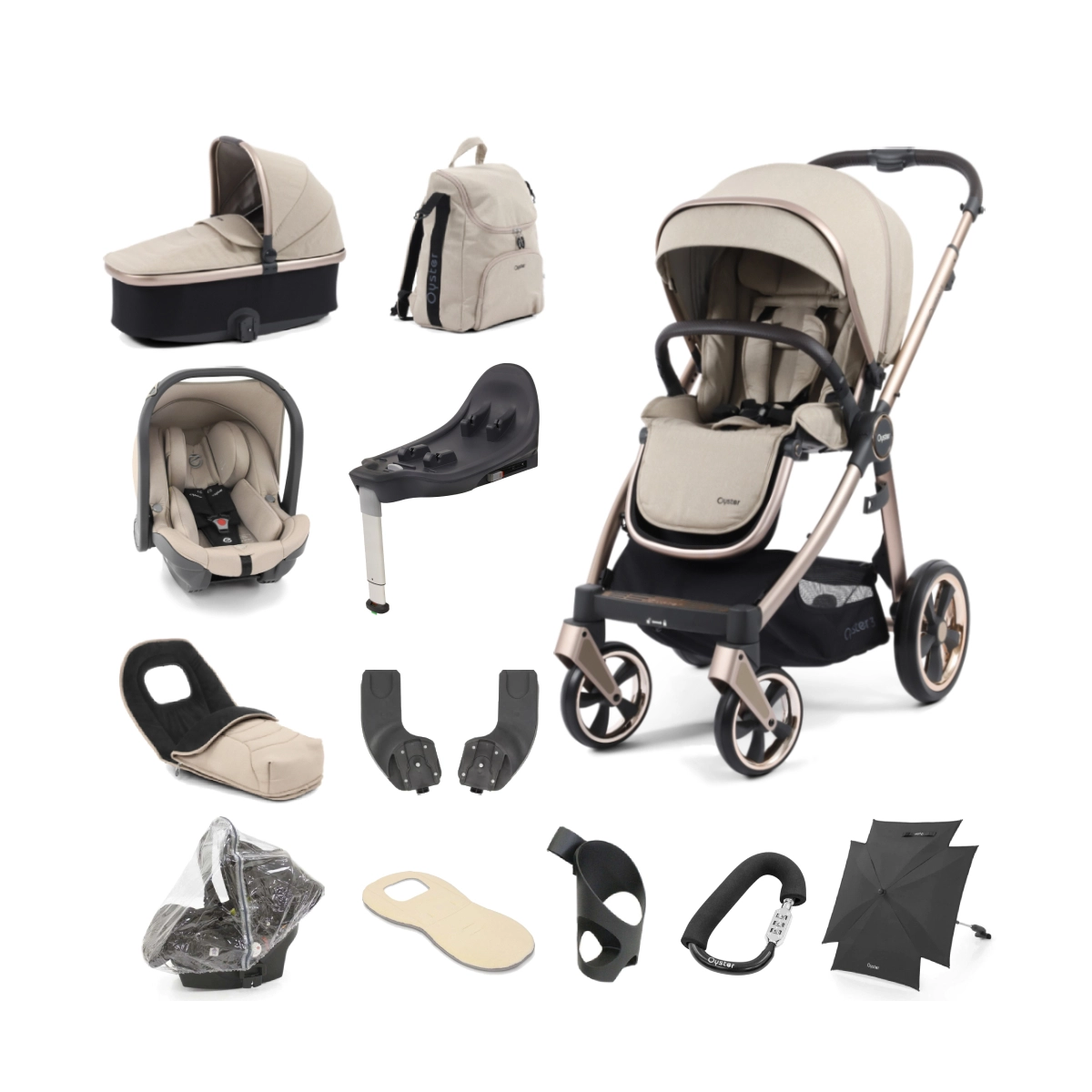 BabyStyle Oyster 3 Champagne Chassis 12 Piece Ultimate Travel System
