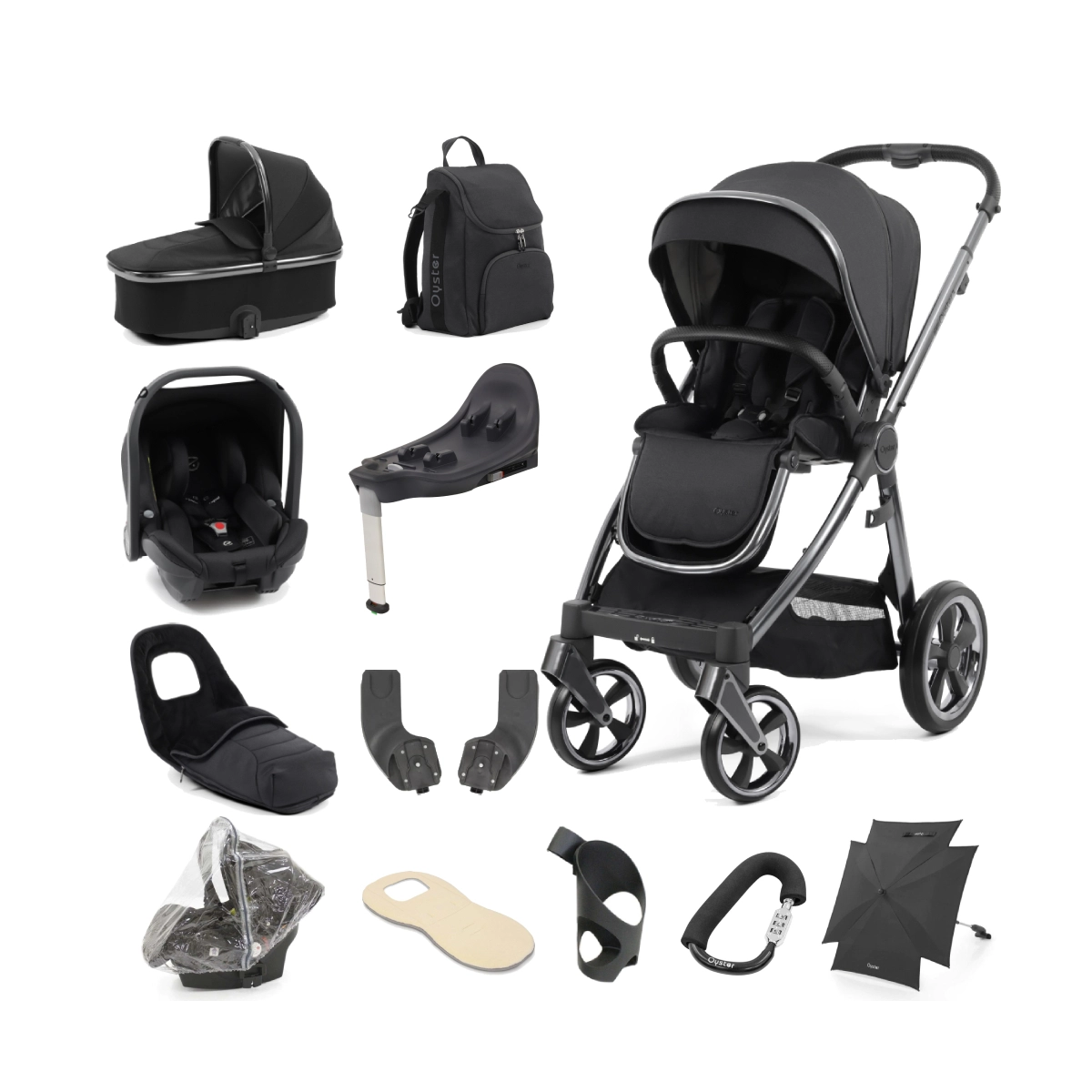 BabyStyle Oyster 3 Gun Metal Chassis 12 Piece Ultimate Travel System