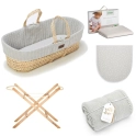 The Little Green Sheep Natural Knitted 6pc Moses Basket Bundle-Dove