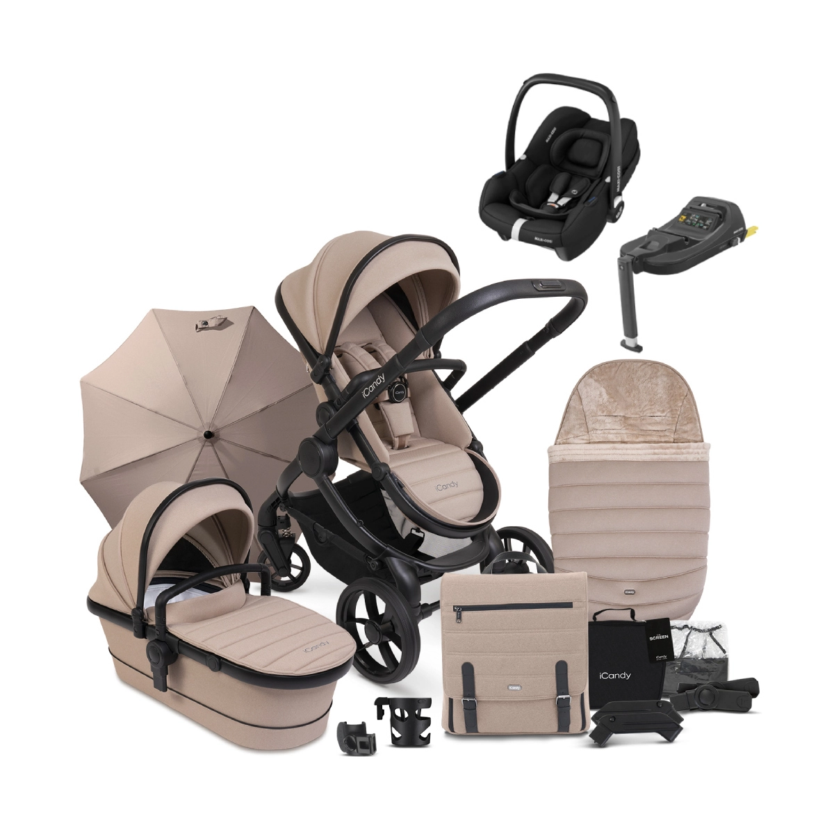 Image of iCandy Peach 7 Maxi Cosi Cabriofix i-Size Complete Travel System Bundle - Cookie + Free Parvel Go Motion Sensor worth £69.99
