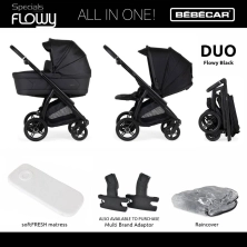 Bebecar Duo Flowy 2in1 Combination Bundle - Flowy Black/Black/Black