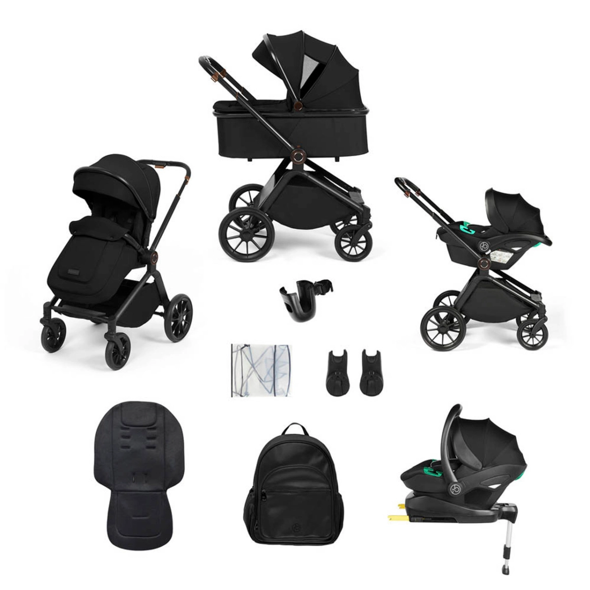 Ickle Bubba Altima Black Frame Travel System with Stratus i-Size Car Seat & Isofix Base