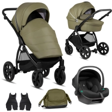 Noordi Fjordi Leather 3in1 Travel System with Terra i-Size Car Seat - Olive (New 2024)