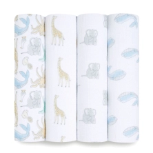 Aden + Anais Pack of 4 Essentials Cotton Muslin Swaddle Blanket - Natural History (23-19-243)