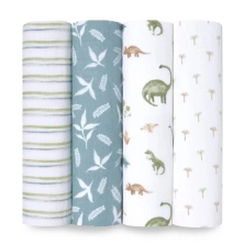 Aden + Anais Pack of 4 Essentials Cotton Muslin Swaddle Blanket - Dino Jungle