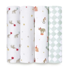 Aden + Anais Pack of 4 Essentials Cotton Muslin Swaddle Blanket - Elephant Circus (23-19-254)