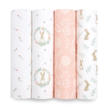 Aden + Anais Pack of 4 Essentials Cotton Muslin Swaddle Blanket - Blushing Bunnies (23-19-248)
