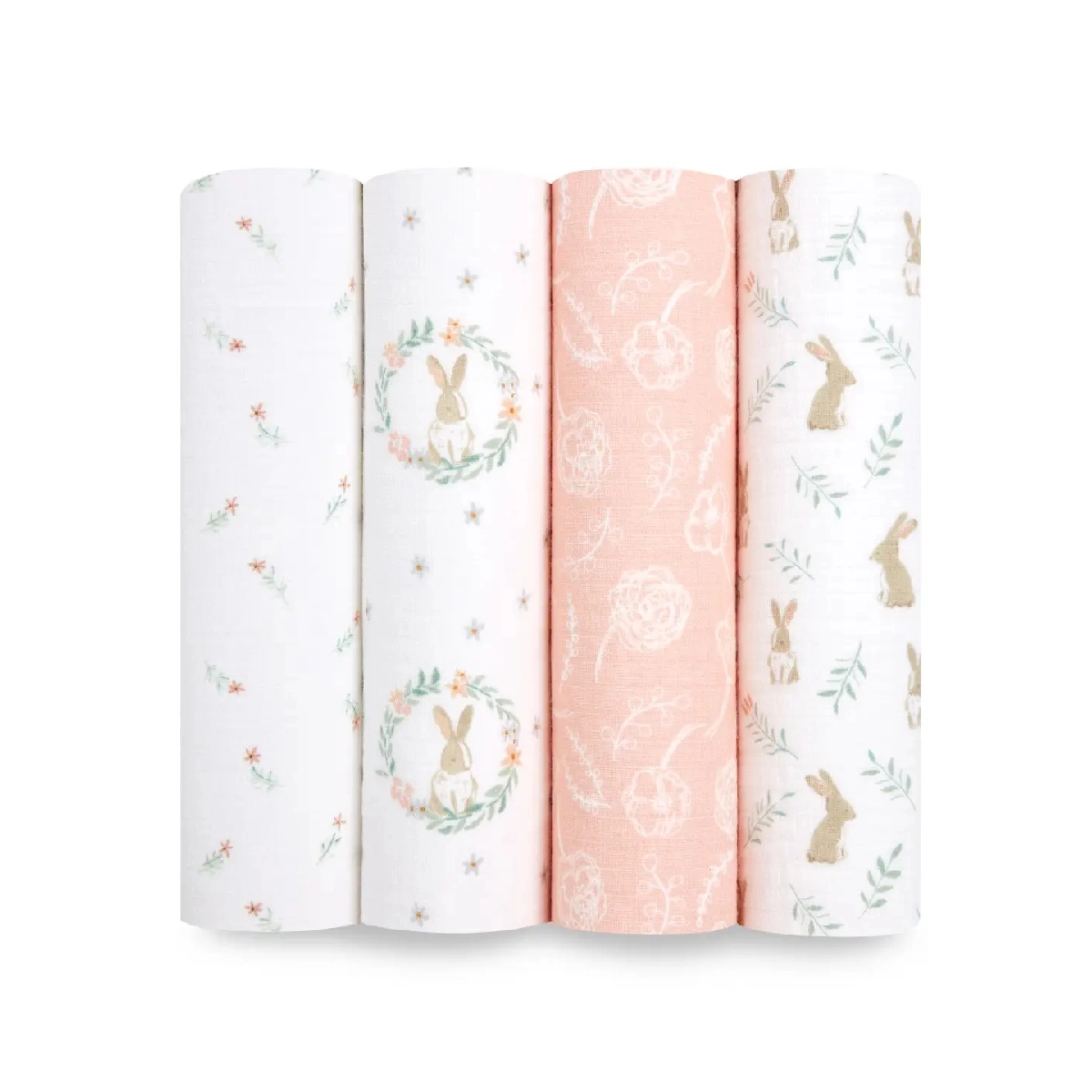 Image of Aden + Anais Pack of 4 Essentials Cotton Muslin Swaddle Blanket - Blushing Bunnies (23-19-248)