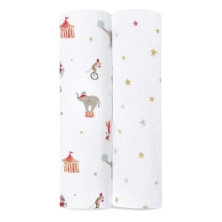 Aden + Anais Pack of 2 Essentials Cotton Muslin Swaddle Blanket - Elephant Circus (23-19-262)
