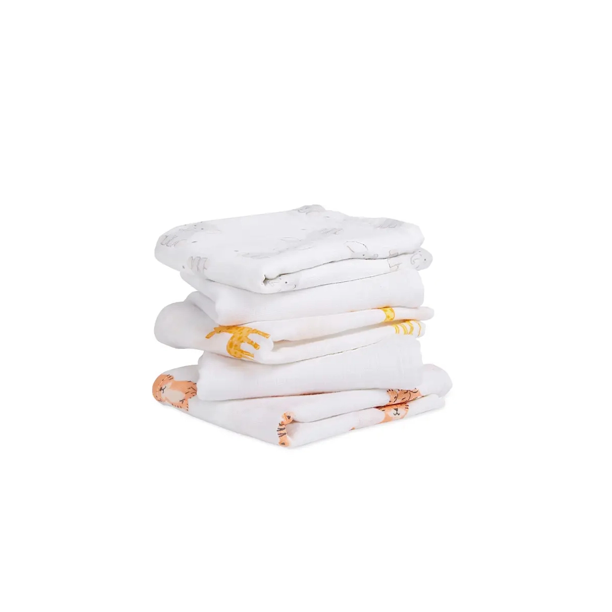 Image of Aden + Anais Pack of 5 Essentials Cotton Muslin Squares - Safari Babes (23-19-276)